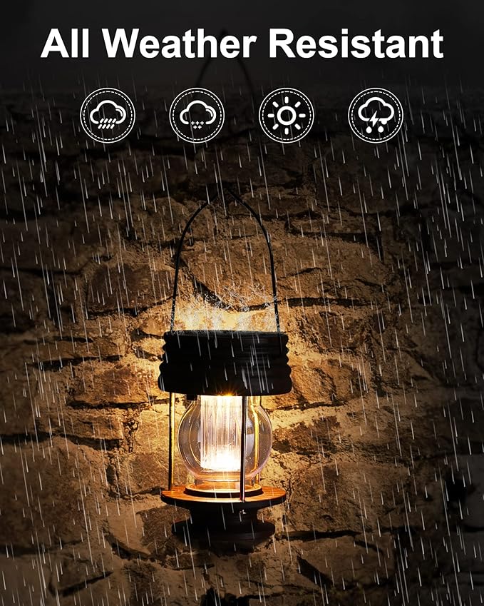 4 Pack Hanging Solar Lanterns Waterproof Lights Powered Led Decorative Landscape Light Table Lamp with Design for Patio, Garden, Yard, and Pathway Decor, Warm