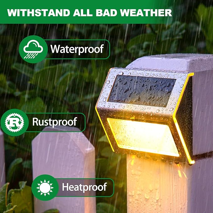 JSOT 12 Pack Solar Lights Outdoor Waterproof for Stairs Decor, Solar Deck Lights Stainless Steel Step Fence Patio Post Wall Lamp for Garden Pathway Walkway LED Lamp Light [Warm Light]