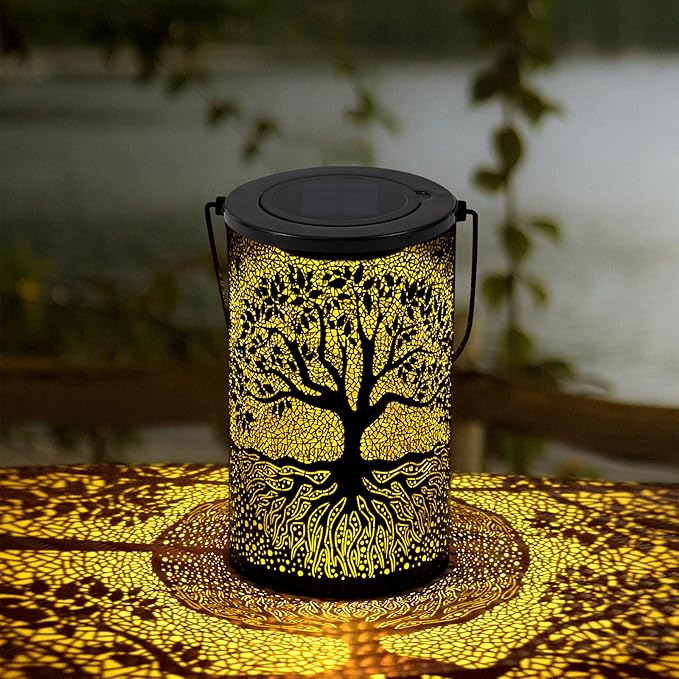 Solar Outdoor Lanterns Waterproof Hanging, Tree of Life Decorative Light Christmas Thanksgiving Birthday Gifts for Women Mom Grandma, Garden Decor for Garden Patio Yard Lawn Backyard Front Porch