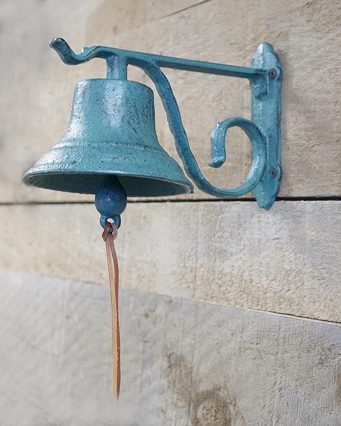 NACH Rustic Cast Iron Doorbell, Small Door Bells for Homes, Dinner Bell, Small Bell, Kitchen Door Bell, Turquoise Door Bell, 8.5x5x6.5 Inches, JS-90-091AT