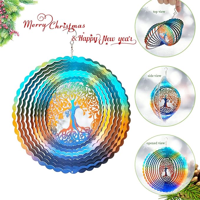 FONMY Stainless Steel Wind Spinner Worth Gifts Indoor Outdoor Garden Decoration Crafts Ornaments 12Inch Multi Color Life Tree Wind Spinners