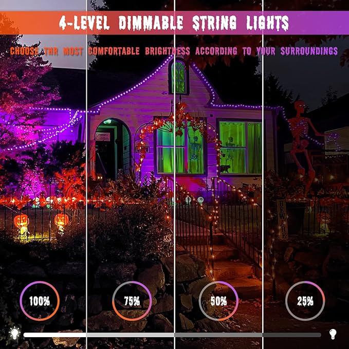 JMEXSUSS Orange and Purple Solar Halloween Lights, 2 Pack 100 Led Color Changing Christmas Lights Outdoor, 33ft 8 Modes Solar String Lights Waterproof for Halloween, Christmas, Tree Decor