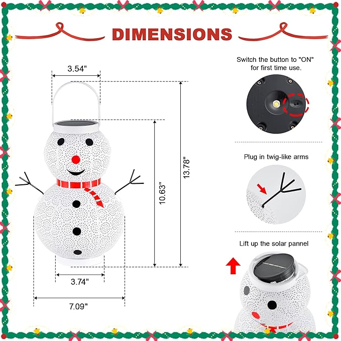 Christmas Decorations Snowman Solar Lantern - Snowman Solar Hanging Lantern Outdoor Waterproof , Metal Standing Solar Powered LED Lantern Decorative Lights for Outside Garden Yard Porch - White