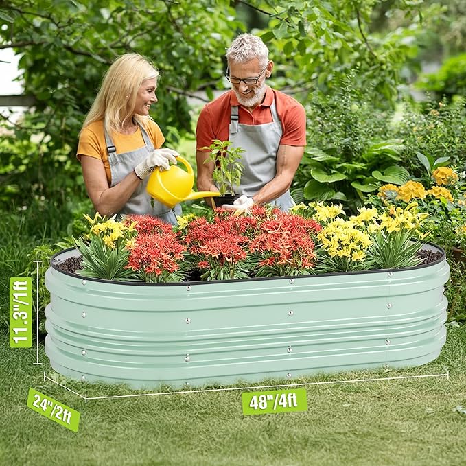 WORKPRO 2Pcs 4x2x1ft Galvanized Raised Garden Bed Set, Rust & Corrosion Protection, Easy Assembly, Safe Edge, Ideal for Vegetables & Flowers, Green