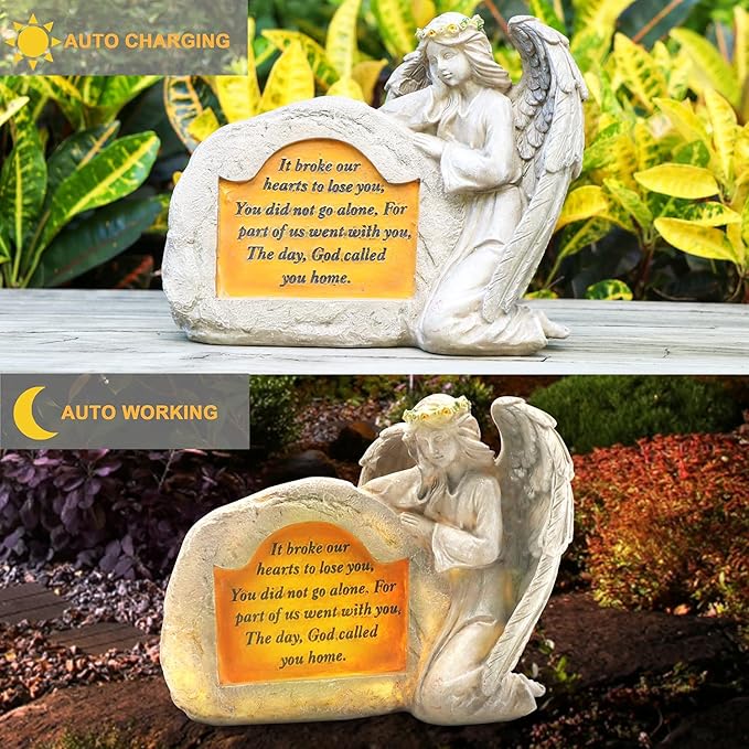 DKJOCKY Solar Angels for Cemetery, Angels Memorial Stone Gifts with Solar LED Light Garden Statues Grave Decorations for Cemetery, Sympathy Gifts for Loss of Loved One