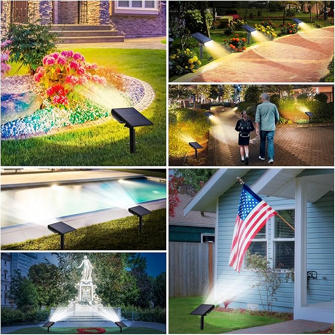 Solar Lights Outdoor, 5 Working Modes Solar Powered Spotlights for Yard, Waterproof Outside Solar Landscape Lights with 3 Color Temperatures, Bright LED Outdoor Lights for Garden Tree Pathway, 8-Pack