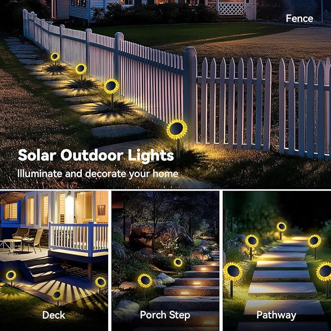 Solar Sunflower Decorative Outdoor Lights, 2 Pack Ground & Wall 2-in-1 Waterproof Decor Light for Backyard, Garden, Pathway, Driveway (Yellow)
