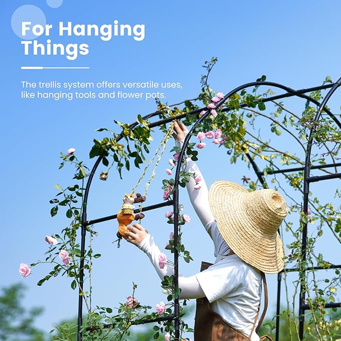 KING BIRD Raised Garden Bed with Arched Trellis Galvanized Planter Garden Box Outdoor for Gardening, Climbing Vegetables, Flowers 7.87x3.94x0.98 Ft 2PCS, Dark Grey