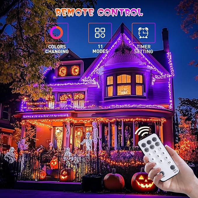 JMEXSUSS 500 LED Halloween Lights Outdoor Orange and Purple, 173ft Color Changing Halloween String Lights with Remote, Waterproof Halloween Tree Lights Plug in for Halloween Indoor Decor