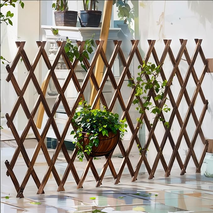 2PCS Expandable Garden Trellis, 38" x 89" Large Wooden Lattice Fence Wall Panel Stretchable Decorative Fences Lattice Trellis for Climbing Plants Outdoor Ivy Vine Rose Clematis Garden Patio Room Decor
