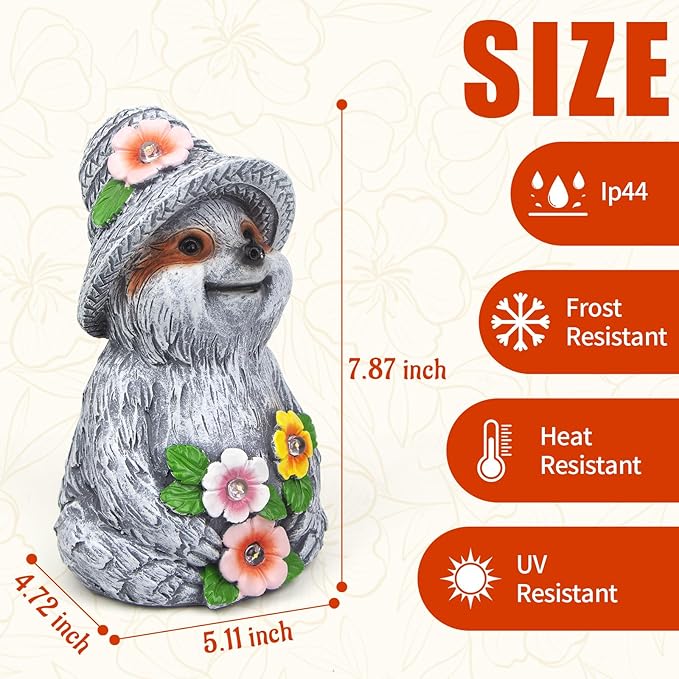 Solar Garden Outdoor Statues Sloth with 4 LED Lights,Lawn Decor Sloth Statue for Patio,Balcony,Yard,Lawn Ornament,Unique Gifts for Mom Grandma