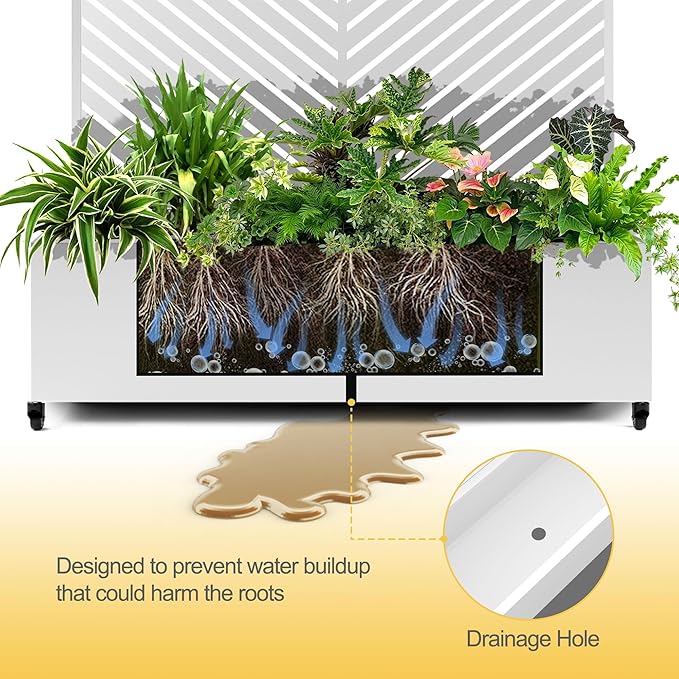 Raised Garden Bed with Trellis and Wheels,73"x47"x16" Metal Raised Garden Bed,White Parallel Metal Planter with Climbing Trellis for Vines & Vegetables