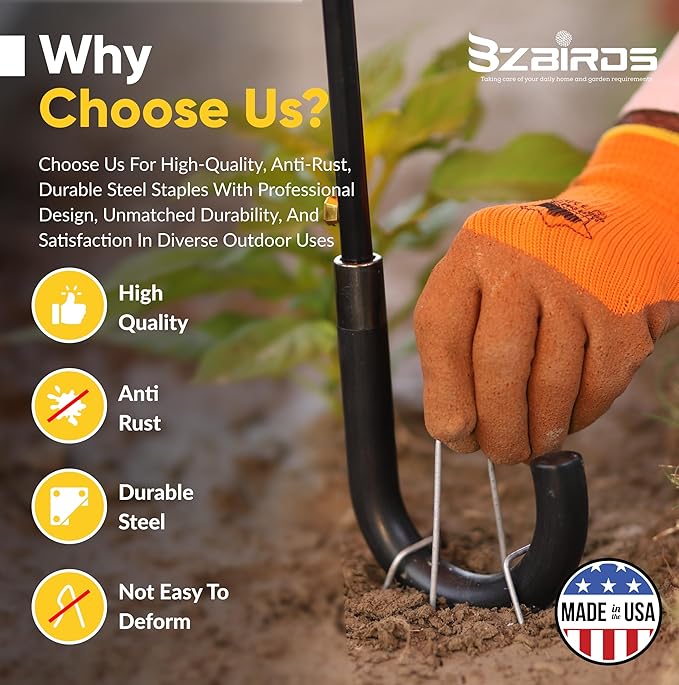 USA Made 20 Pack Landscape Staples 6 inch 11 Gauge Garden Stakes Galvanized Steel | Yard Stakes for Decorations Weed Barrier Fabric | Ground Stakes for Gardening | Fence Stakes Landscape Pins