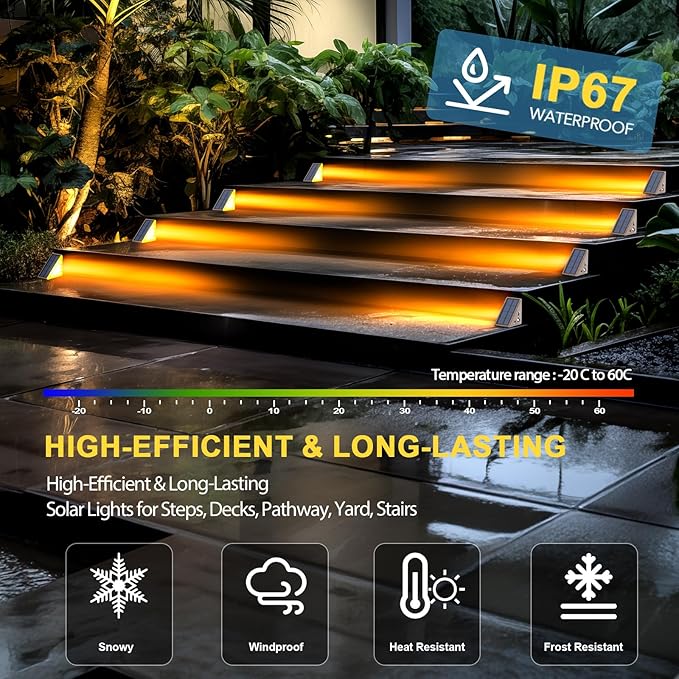 Solar Step Lights for Outside, Waterproof IP67, Outdoor 12 Pack, Solar LED Step Lights for Stair, Deck, Patio, Garden