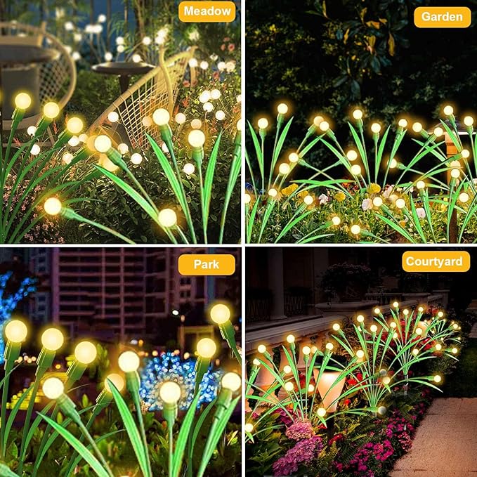ZGWJ Solar Garden Lights Outdoor, 6 Pack 60 LED Solar Swaying Lights with Leaves, Waterproof Solar Firefly Lights for Patio Pathway Outdoor Decoration Warm White