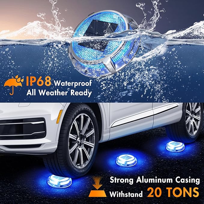 Quntis Solar Deck Lights Outdoor 12 Pack, 3 Color Modes Solar Driveway Lights IP68 Waterproof, Deck Light for Stair Pathway Pool Walkway Road (Blue/Cool White/Warm White)