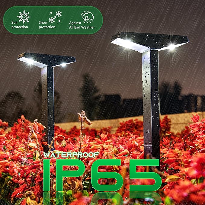 JSOT Solar Lights Outdoor 4 Pack, Solar-Powered Landscape Lighting for Outside, Perfect IP65 Waterproof Solar Pathway Lights for Backyard, Lawn, Driveway, Walkway, Garden Decorative. (Cool White)