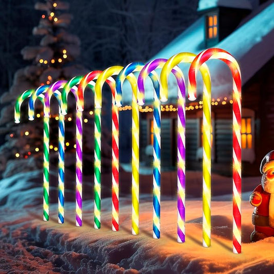 WeGuard 10PK Christmas Candy Cane Pathway Lights Outdoor Decorations 21" 8 Lighting Modes Flashing Waterproof Outdoor Lighted Christmas Decor for Garden Yard (Multi-Colored)