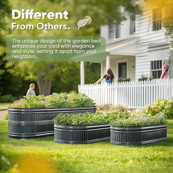 KING BIRD Raised Garden Bed Kit 2025 Upgraded Modular DIY Galvanized Planter Garden Box Outdoor for Gardening, Vegetables, Flowers, Elegant Roman Column Design, 47x24x24 in, Dark Grey