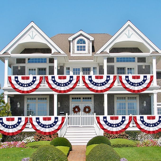 3x6 Ft 4 Pack American Pleated Bunting Fan Flags, Patriotic Half Fan Banner American Flag Decoration Bunting for Outside Red White and Blue Decor Independence Day Memorial Day 4th of july Decorations