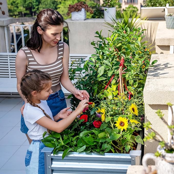 Land Guard 2Pcs Galvanized Raised Garden Bed with Legs, 48×24×32in Large Metal Elevated Raised Planter Box with Drainage Holes for Backyard, Patio, Balcony, 400lb Capacity