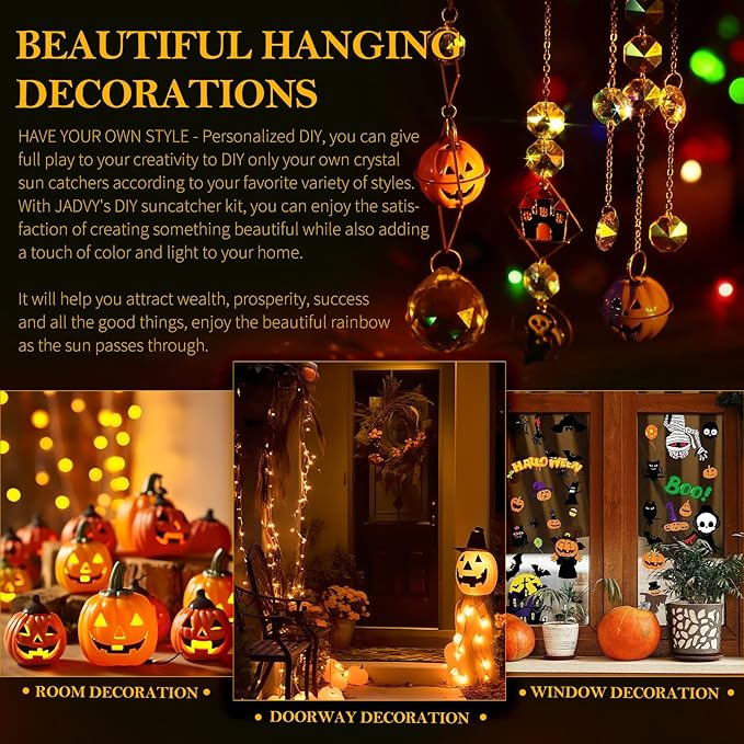 270 Pcs Halloween DIY Crystal Sun Catchers Indoor Window, Hanging Prism Suncatchers for Halloween Decorations, Outdoor Halloween DIY Suncatcher Kit, Glass Crystal Sun Catcher Crafts for Adult…