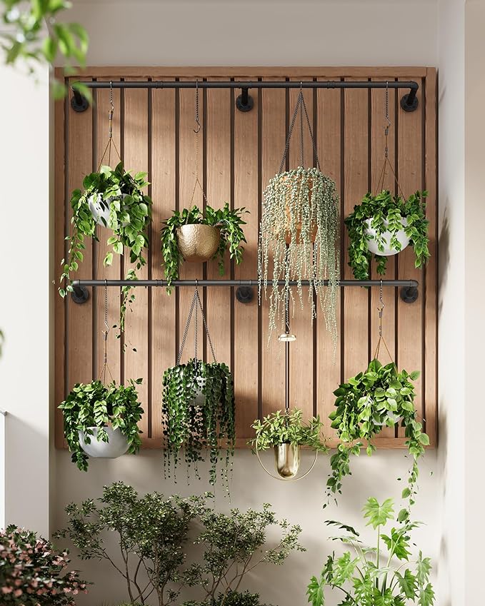Plant Hanger Indoor, 2 Pack Hanging Planters Rod for Indoor Plants with 12 Hanging Chains, Wall Plant Hanging Rod for Window Ceiling, 65.7 Inch, Metal/Black, Pots Not Included…