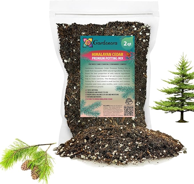 Premium Himalayan Cedar Potting Soil Mix - Perfect Balance of Nutrients, Drainage, and Aeration for Healthy Cedar Trees - 2 Quart