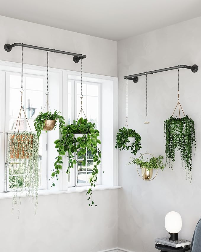 Plant Hanger Indoor, 2 Pack Hanging Planters Rod for Indoor Plants with 6 Hanging Chains, Wall Plant Hanging Rod for Window Ceiling, 38.2 Inch, Metal/Black, Pots Not Included…