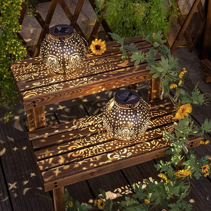 Solar Lanterns Outdoor Waterproof Garden Decorative Lights Owl Hanging Solar Lanterns for Patio, Table, Pathway, Balcony, Lawn, Yard Decor 2 Pack