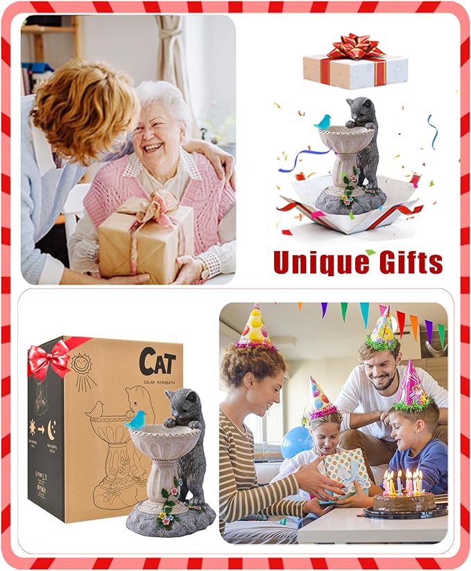 Nacome Solar Cat Birdbath Garden Decor: Outdoor Statues Ornaments for Outside Decoratios Yard Art Lawn Porch Patio Balcony - Birthday Gifts Choice for Mom Grandma Women Lover