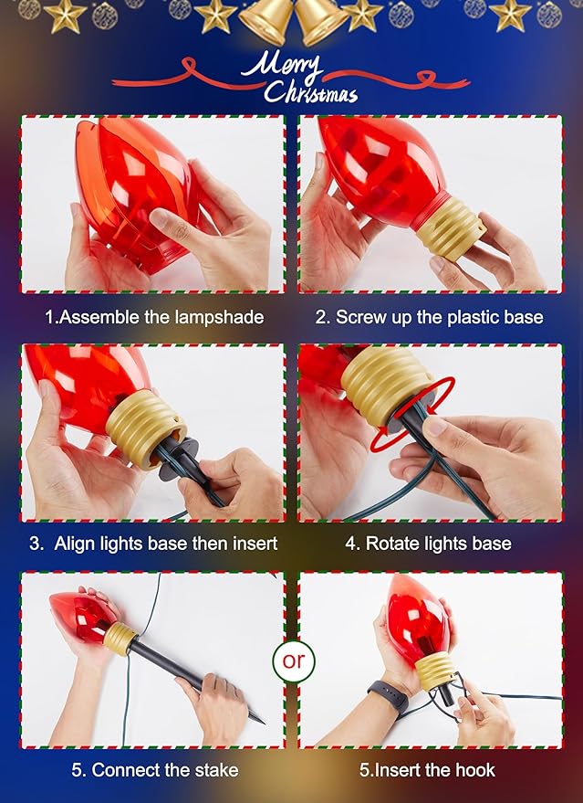 Jumbo C9 Christmas Pathway Lights Outdoor - 8.5 Feet 5 LED C9 Walkway Lights, C7 Covered Multicolor Bulb for Holiday Decorations, Outside Lawn, Yard, Garden