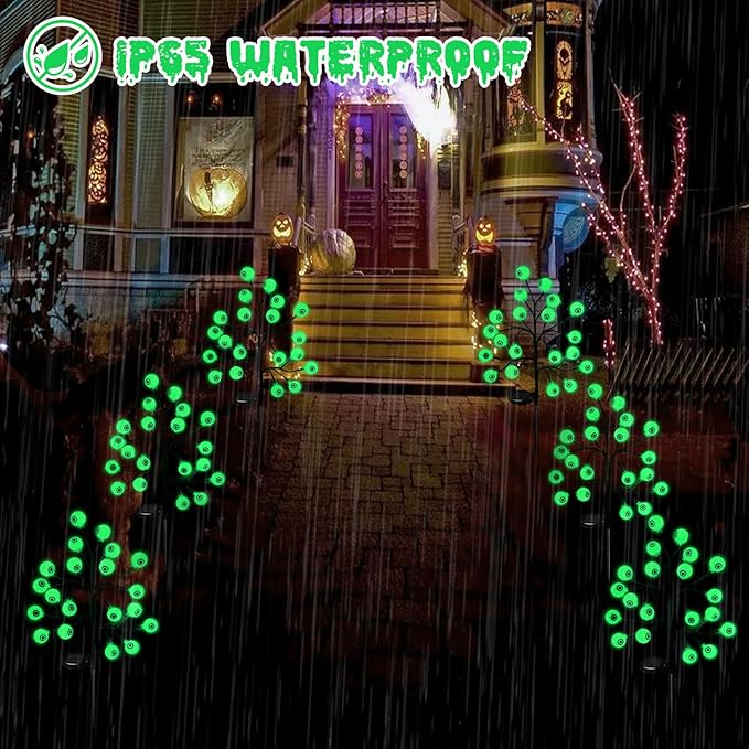 Solar Halloween Eyeball Pathway Lights Decorations, 3D Lighted Eyeball Stake Lights, 2 Pack 40 LED Halloween Lights, Outdoor Waterproof for Garden, Pathway and Yard Decoration