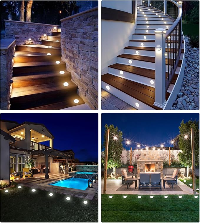 Solar Ground Lights,10 Pack Solar Powered Pathway Lights Outdoor,15Hrs Lasting,IP65 Waterproof,8 LED Solar Disk Light for Patio Driveway Walkway Garden Lawn Path Landscape