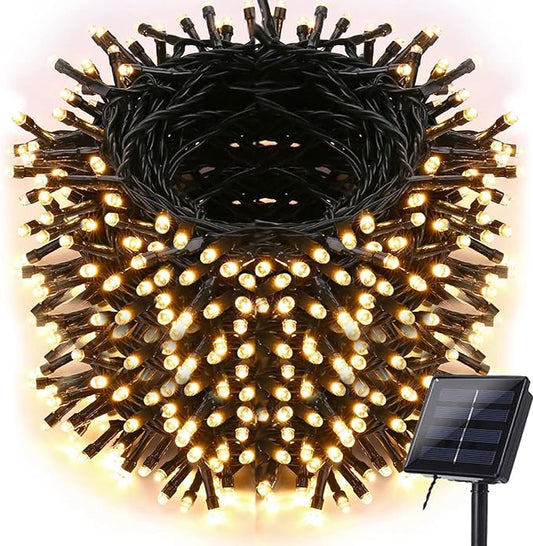 Solar Christmas Lights Outdoor, 98.4ft 300 LED Solar Fairy String Lights, 8 Modes Waterproof Christmas Lights for Garden, Patio, Bush, Home, Party, Wedding, Holiday, Tree Decorations (Warm White)