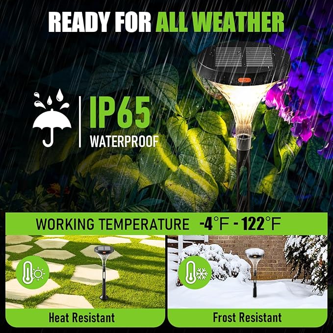 Solar Outdoor Pathway Light, IP65 Waterproof Solar Powered Lights, Multicolored 10 Modes RGB Color Changing, Christmas Decoration for Garden, Lawn, Yard, Patio etc, 6 Pack