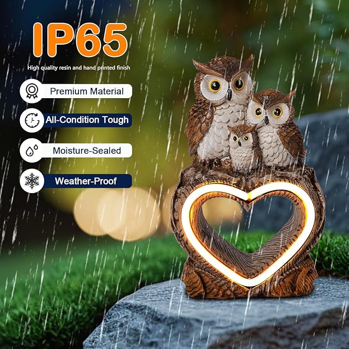 Solar Garden Decor Statues 8.6" Resin Solar Owl Waterproof Garden Owl Decor for Outside Yard Patio Porch Decoration Gift for Mom Grandma