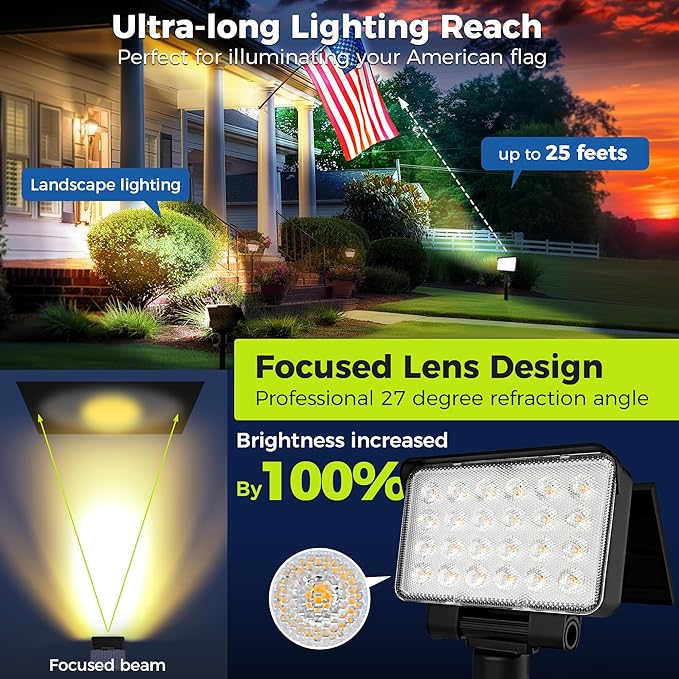 Solar Spot Lights Outdoor Waterproof for Flag, Tree, House, Garden, Yard, Landscape Spotlights for Accent Uplighting Halloween Christmas Decorations-6 Pack