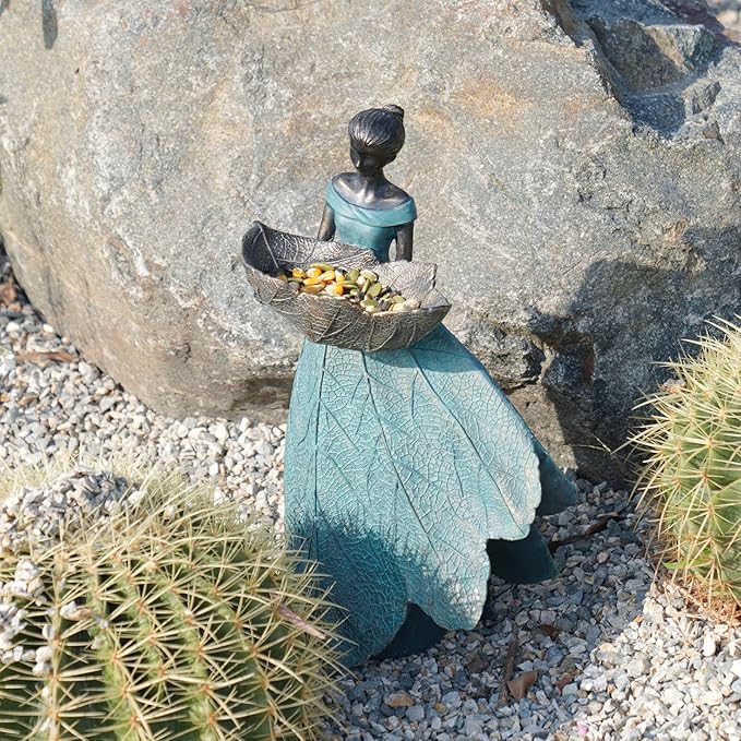 DiliComing Fairy Garden Statue Bird Feeder - 12 Inch Fairy Statue for Home Decoration, Resin Outdoor Statues for Garden Decoration, Best Bird Feeder Garden Gift for Women 12 x 7.5 x 5 Inch