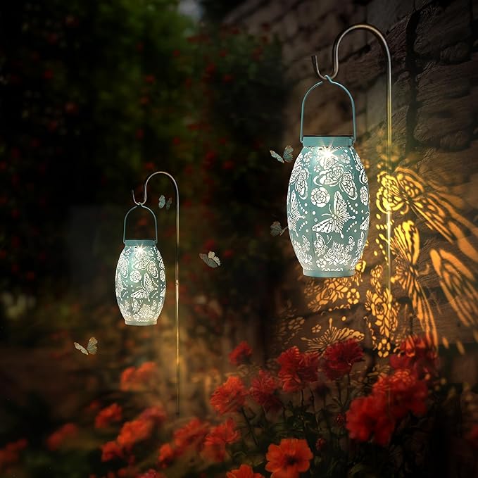 Butterfly Pattern Solar Garden Lights, Waterproof Flower Decorations 2 Sets, Blue, But-US600-1