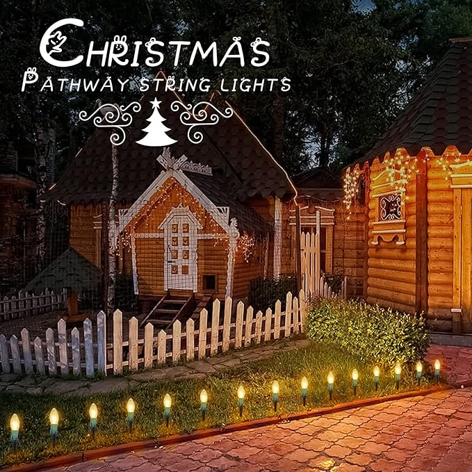 C9 Christmas Lights Outdoor, 2 Packs Total 51.4 Ft 40 Bulbs Christmas Pathway Lights, Waterproof Walkway Lights for Outside Driveway Sidewalk Outdoor Christmas Decorations Yard, Clear