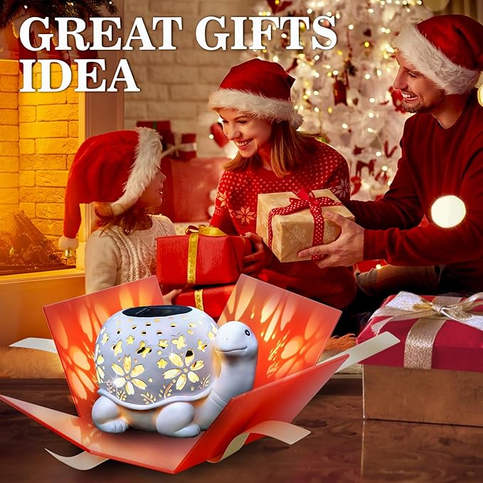 Solar Garden Outdoor Lights, Turtle Outdoor Statues Garden Decor, Solar Lantern with Waterproof Indoor Tortoise Decorations for Patio, Lawn, Yard, Gardening Gifts for Women, Mom, Grandma