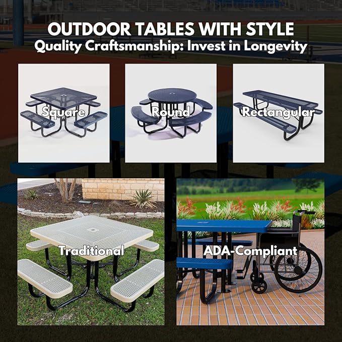 Heavy-Duty Portable Outdoor Picnic Table, Thermoplastic Coated Expanded Metal Commercial-Grade Patio Dining Furniture Made in America (6ft Rectangular, Dark Blue)