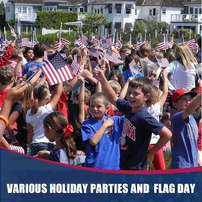 Super Tough 4"x6" Cotton US Stick Flag with Spear Tip - USA-Made Hand Held American Ensign for Parades, Holidays, and Events - Durable Cotton Fabric - Ideal for Patriotic Celebrations -100 Pack