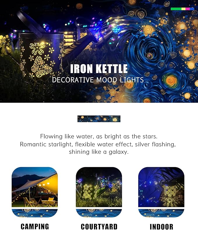 Solar Watering Can with Colorful Lighting, Waterproof Garden Decor, Birthday Gifts for Mom Grandma (Cat, 32 inch Shepherd Hook)