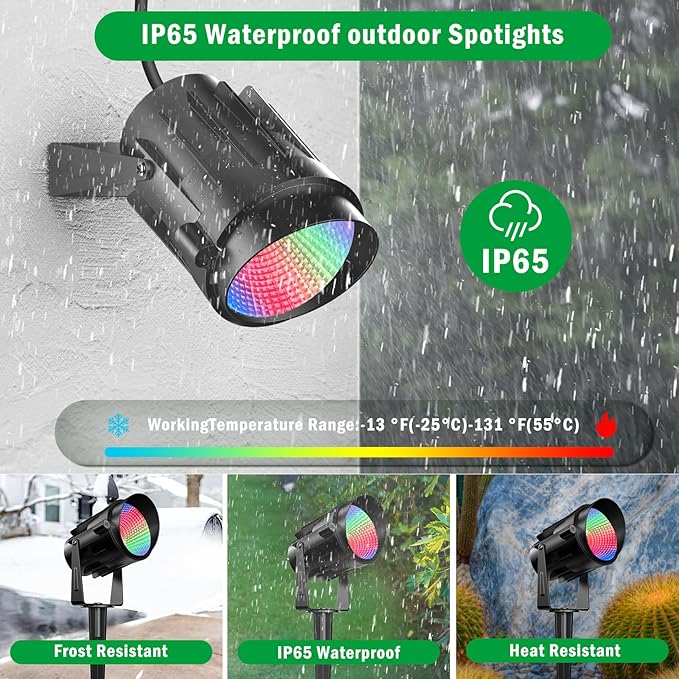 RGB Spotlight Outdoor 12W Color Changing Landscape Lighting with Remote Control Outdoor Spotlight for Yard 120V Waterproof Led Landscape Lights 4 Pack