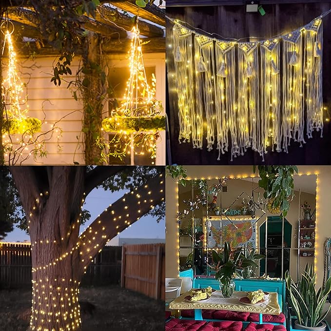 QITONG 4 Pack Solar Fairy Lights Warm White, Each 33ft 100 LED Outdoor String Light, 8 Modes Copper Wire Lights for Outside Tree Wedding Party Garden Patio Christmas