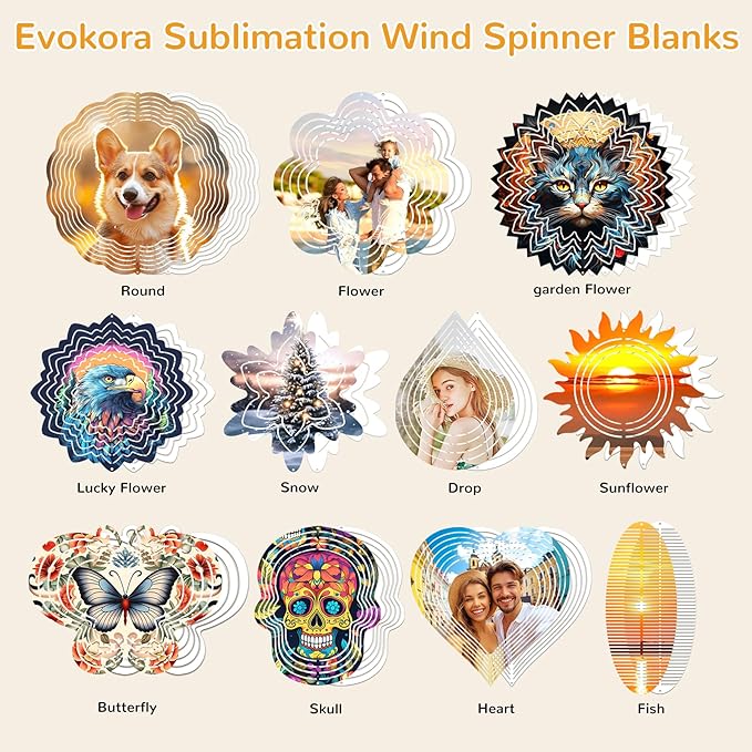 Sublimation Wind Spinner Blanks, 8 Pack 10 Inch 3D Aluminum Metal Hanging Wind Spinner Bulk for Garden Yard Outdoor, Window Porch Decoration for Heat Press Transfer DIY