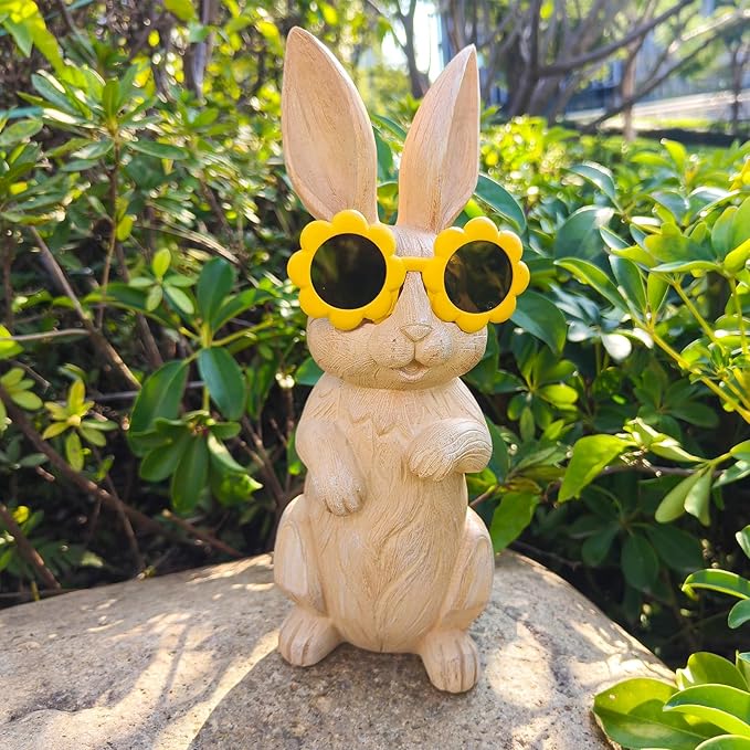 Garden Statue Rabbit Resin Rabbit with Glasses Outdoor Decor for Patio Garden Lawn Ornaments Yard Decorations Outdoor Clearance House Decorations for Home Housewarming Garden Gift for Women