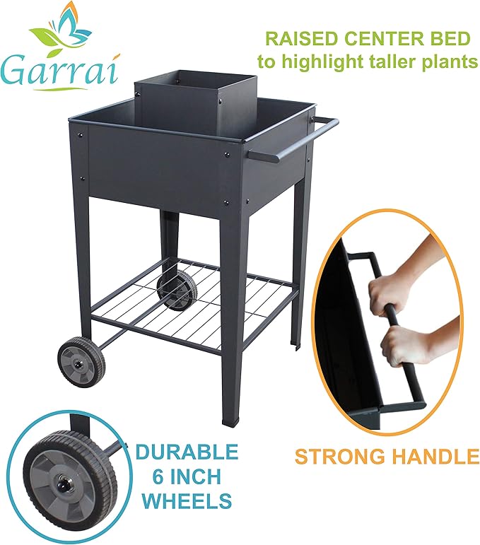 GarraÌ Raised Planter Box -Garden Cart with Wheels, Movable Square Outdoor Elevated Garden Bed with Wheels- Grow Vegetables Flowers Herbs on Patio, Deck, or Yard